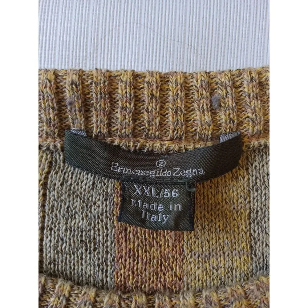 Ermenegildo Zegna Yellow Tight Knit Cotton Pullover Crewneck Sweater Men's XXL